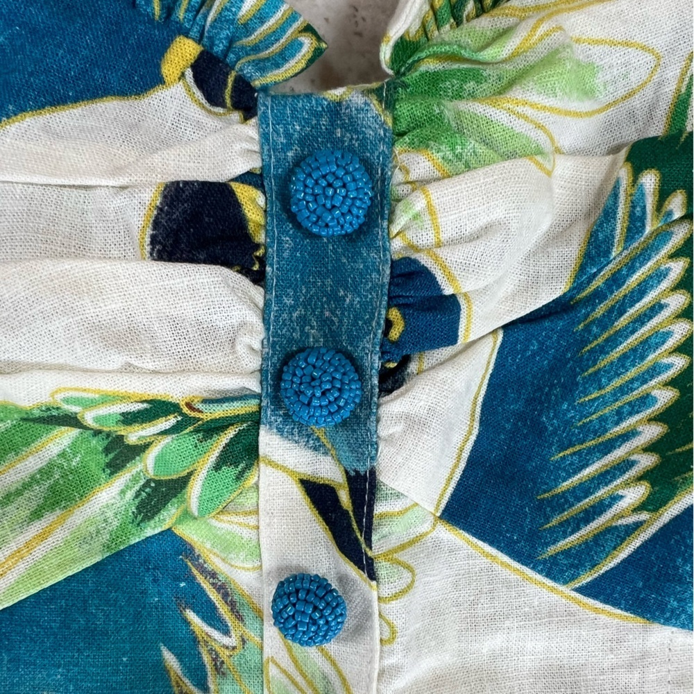 FARM Rio NWT Araras Parrot Print Smocked Linen Relaxed Fit White Jumpsuit, XS - Picture 10 of 14